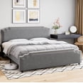 thumbnail image 2 of Queen Upholstered Platform Bed Frame with Rivet Decor Headboard, Wood Slat Support, No Box Spring Needed, Easy Assembly, Grey, 2 of 7