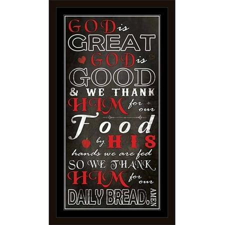God Is Great God Is Good Kitchen Dinner Prayer Religious Typography Black & Red, Framed Canvas Art by Pied Piper Creative
