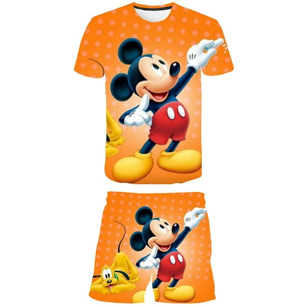 Conjuntos de Mickey Mouse para niños, ropa de primavera y otoño para niñas, camisetas de manga corta, pantalones cortos, traje de la serie Disney de 1 a 14 años, Old7T Gao Jinjia LED