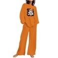 thumbnail image 3 of QIUOMBBP Pajama Sets for Women 2 Piece Loungewear Halloween Funny Ghost Graphic Long Sleeve Shirts Matching Wide Leg Pants Sleepwear Outfits, Orange, S, 3 of 5