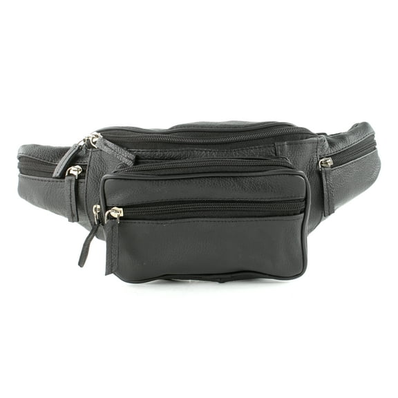 Unisex Cowhide Leather Fanny Pack Waist Pack with Zippers and Adjustable Strap for Travel and all activities