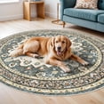 thumbnail image 6 of General Washable Oriental Area Rug - 4ft Round Rugs for Living Room Soft Carpet for Bedroom Waterproof Floral Distressed Indoor Stain Resistant Non-Shedding Floor Carpets (Blue, 4ft-Round), 6 of 12