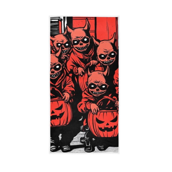 Halloween Red Devil and Pumpkin Face Towel Absorbent Hand Towels Bath Sport Gym