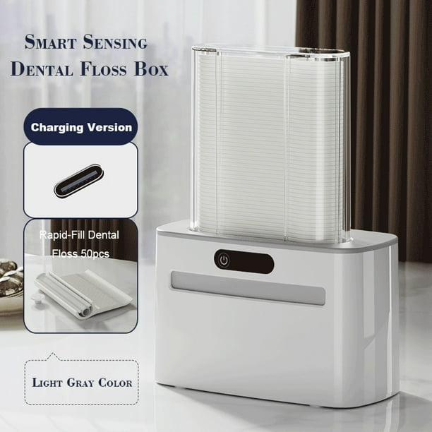 Dispensador automático de hilo dental | Caja de hilo dental con sensor inteligente | Batería y recargable | Almacenamiento higiénico | Material ABS | Incluye 100 hilos dentales | Uso doméstico