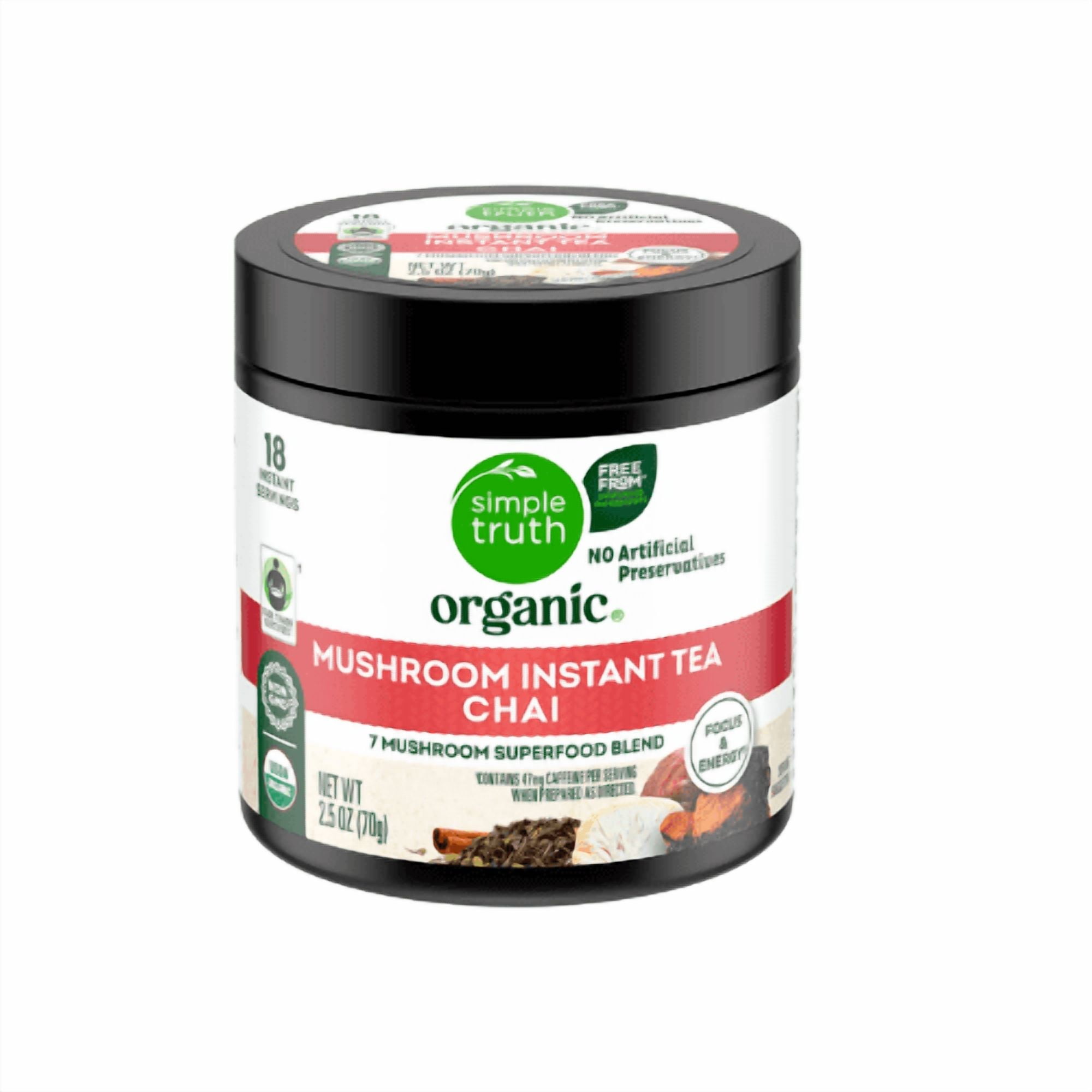 Simple Truth Organic Mushroom Instant Tea Chai 7 Mushroom Superfood Blend, 2 Pack, 2.5 oz