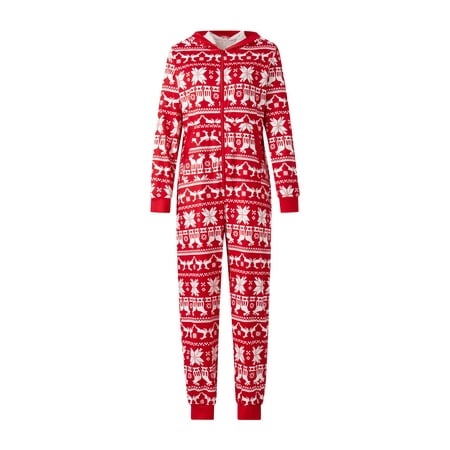 

Family Matching Christmas Pajamas Romper Snowflake Deer Print Hooded Long Sleeve Zipper-Up Jumpsuits Sleepwear