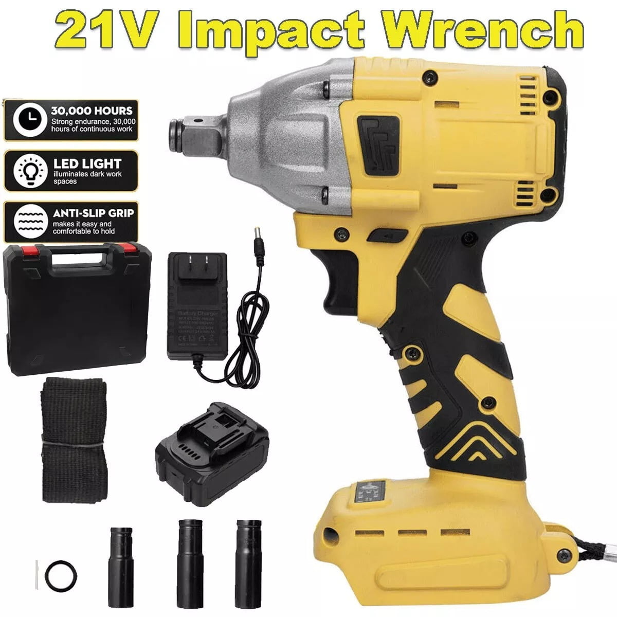 XEENSO Cordless Electric Impact Wrench Gun 1/2'' High Power Driver with Li-ion Battery