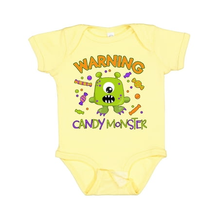 

Inktastic Warning Candy Monster with Candy and Cute Green Monster Gift Baby Boy or Baby Girl Bodysuit
