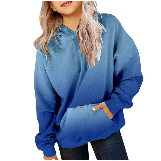 Stylish Preppy Girls Hooded Sweatshirt Oversized Long Sleeve Gradient Color Pullover