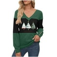 thumbnail image 2 of Christmas Tee Women V Neck Pullover Santa Claus Graphic Sweatshirt Color Block Shirts Christmas Tree Blouses Clothing Festival Outfits Trendy Casual Tops, 2 of 4