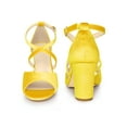 thumbnail image 4 of BLISSFUL STEP Women's Shoes Faux Velvet Chunky Heel Open Toe Crisscross Strap Buckle Sandals Yellow 7.5, 4 of 4