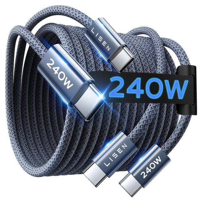 LISEN 240W Cable USB Tipo C a Tipo C 48W 5A, 2M 2 Unidades Carga Superrápida PD 3.1, Carga Rápida Cable USB C Compatible con iPhone 17/16/15, Galaxy S25/S24/S23 Ultra, Switch 2, Xiaomi 17 Pro Max