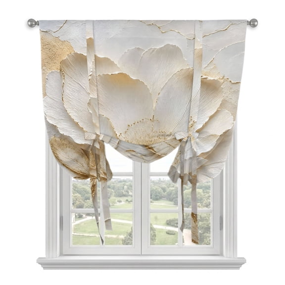 White Peonies Balloon Curtains for Windows, Bedroom Curtains 54 Inch Length, Rustic Floral Modern Sculpture Petal Tie Up Curtains Panels Thermal Insulated Bathroom Curtains Window 42"x54"