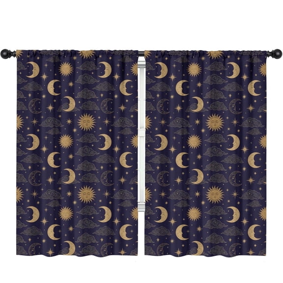 Sun and Moon Gothic Pattern Insulated Teens Curtains Set Of 2, Bedroom Essentials, Toddler Room Decor 52"x84"