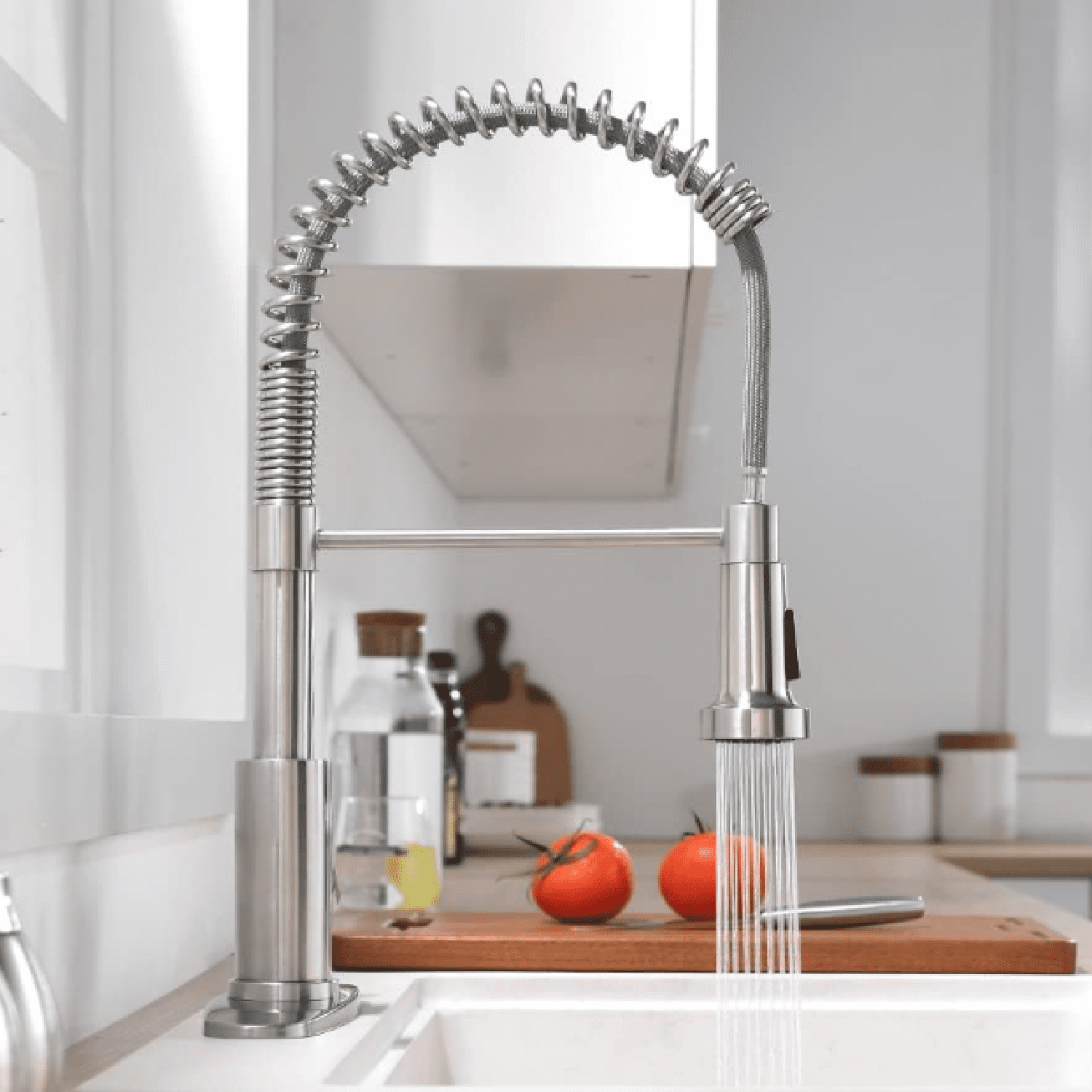 RAINMAX Matte Black Pull Down Kitchen Faucet – Stainless Steel Single Handle With Pull-Out Sprayer, Dual Function, 1-Hole Install For Farmhouse, RV, Bar, Laundry, Camper (KF008B)