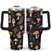 the Mushroom Leaves Are Black 40 Oz Tumbler with Handle Lid and Straw, Stainless Steel Double Walled Vacuum Insulated Cup, Cute Birthday Gifts Tumbler for Women Men Friends