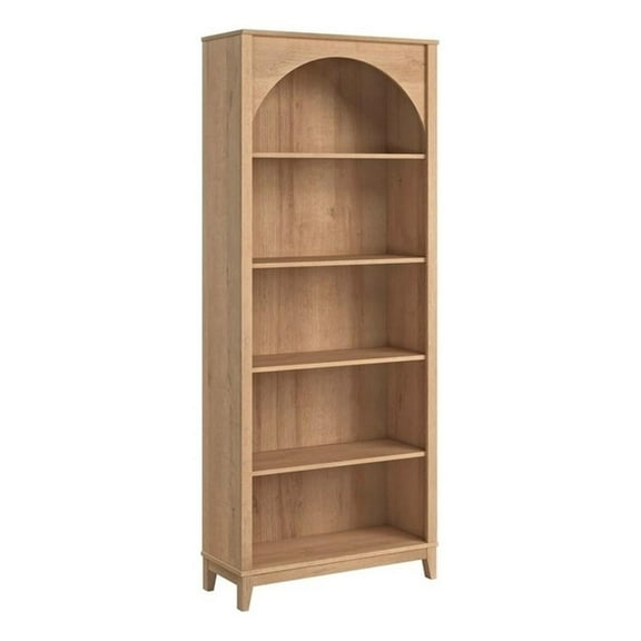 Pemberly Row 78" Tall 5-Tier Arched Bookcase in Natural Oak Modern Storage