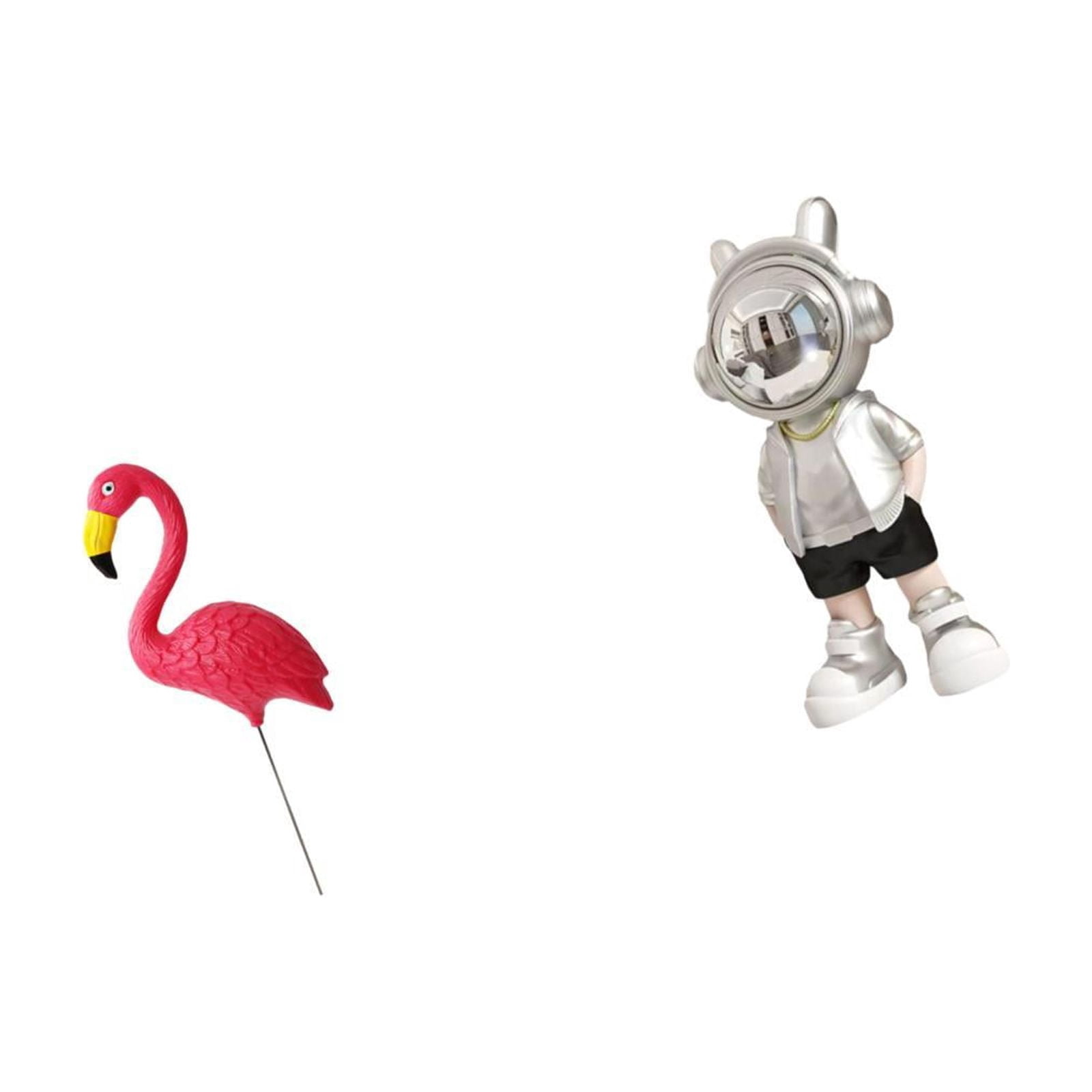 Miulika Bird Astronaut Statue Figurine Yard Art Ornament Backyard Fairy Garden Accessories Flamingo Garden Stake Sculpture for Holiday Spring Tabletop Punk Creative Modern Decorative Fireplace