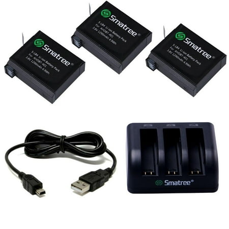 Smatree Battery 3 Pack and 3 Channel Charger for Gopro Hero 4 NOT for Hero