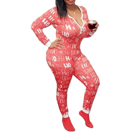 

Qiylii Women s Christmas Romper Elastic Letter Print Home Wear Sleeping Jumpsuit