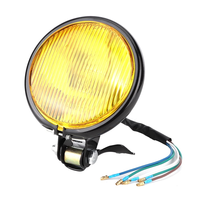 Faro retro vintage Bling Bling universal para motocicleta carcasa negra vidrio amarillo