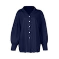 thumbnail image 4 of CIENVNSTG Women's 2026 Spring Fall Trendy Casual Lapel Button Down Blouse Lantern Puff Long Sleeve V Neck Loose Solid Plus Size Oversized Top Soft Lightweight Office Work Travel Outfit Blue XL, 4 of 6