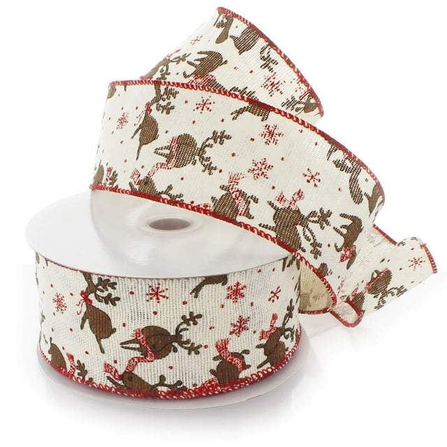 Ribbon Traditions Flying Reindeer Cream Wired Ribbon 2 1/2" by 10 Yards