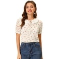 thumbnail image 1 of Blusa de Gasa Allegra K Cuello Peter Pan Manga Farol Mujer Blanco Rojo M, 1 of 4