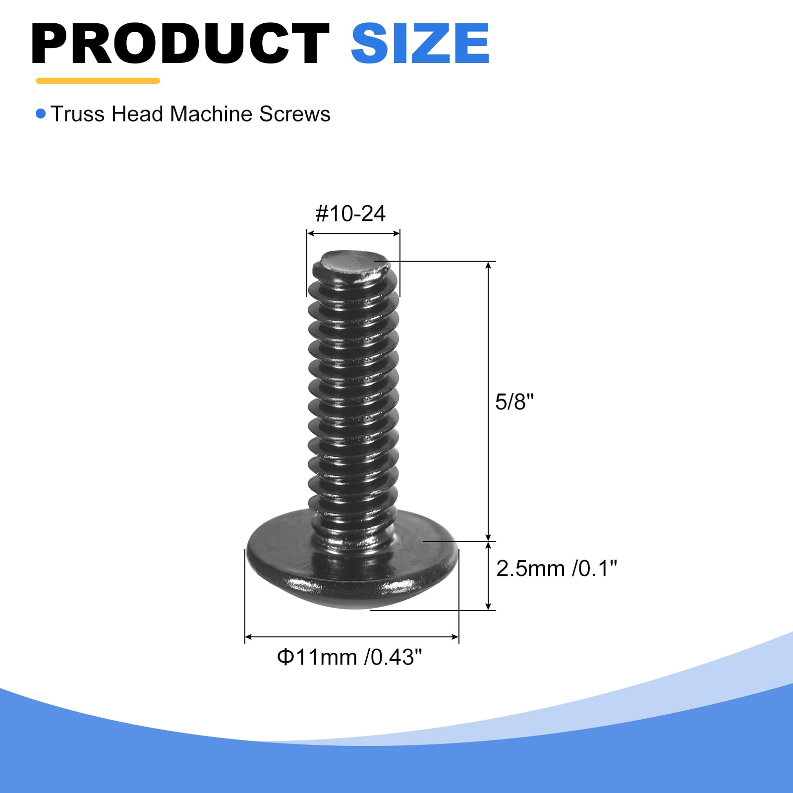 #10-24 x 5/8" Truss Head Phillips Machine Screws, 304 Stainless Steel, Black Oxide Finish, 100 Pack