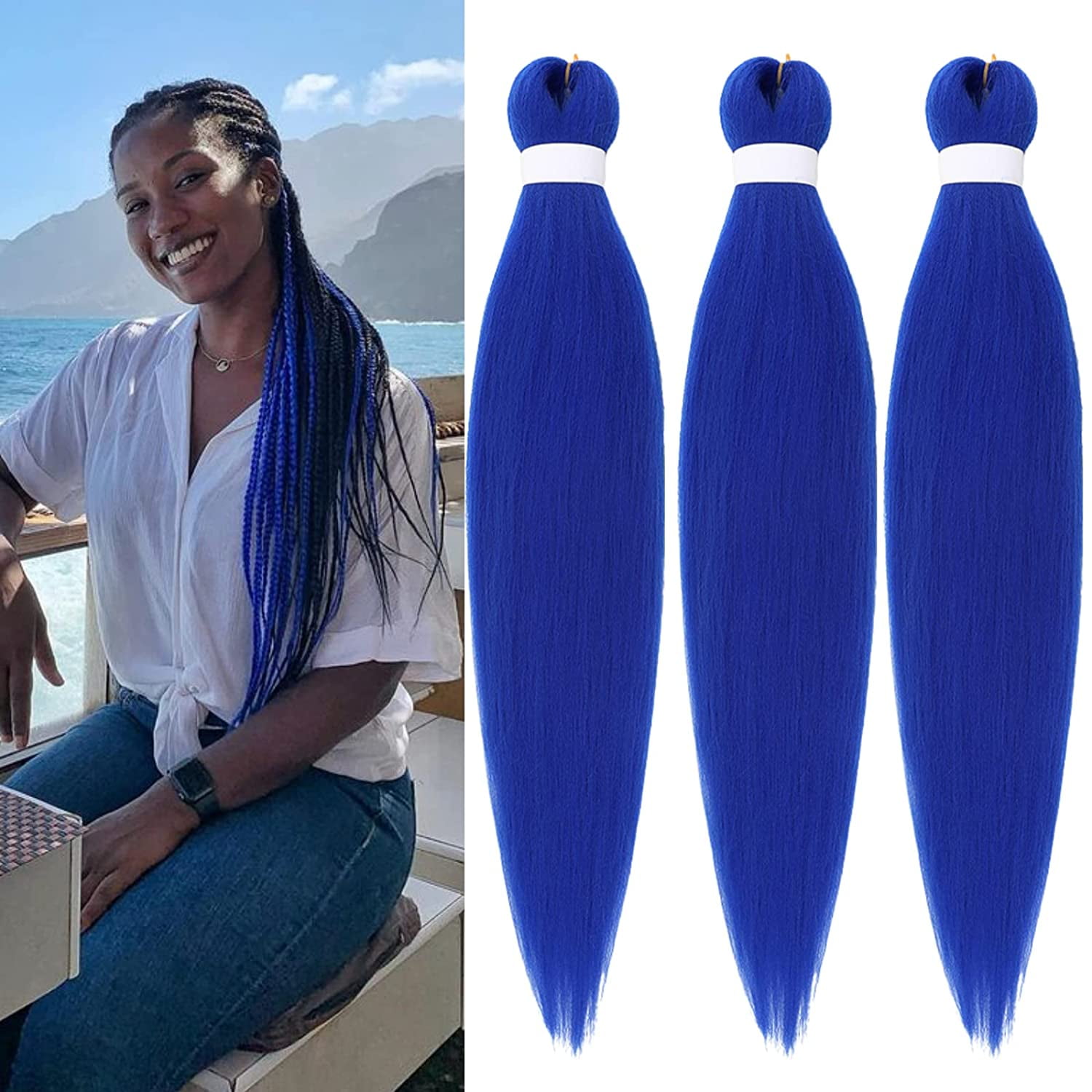 Blue Braiding Hair Pre stretched Box Braid Kanekalon Braiding Hair