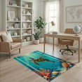 thumbnail image 2 of ODIKA 4'x6' Washable Area Rug Non-Slip, Chair-Friendly, Flatwoven Ocean Turtle Main Reef Coral Marine Map Nautical Wave Border for Home Office, Under Desk, 2 of 7