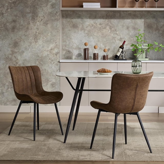 Yeshouse Juego de 2 sillas de comedor tapizadas, de cuero con patas de metal y asiento de esponja de alta densidad, diseño moderno de mediados de siglo para comedor y sala de estar