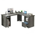 thumbnail image 3 of Dextrus 59 inch L-Shaped Desk with Power Outlet & USB Ports, Office Desk with File Cabinets, Large Computer Desk with Drawers, 2 Person Corner Desk Writing Desk with Storage Shelves, Gray, 3 of 11