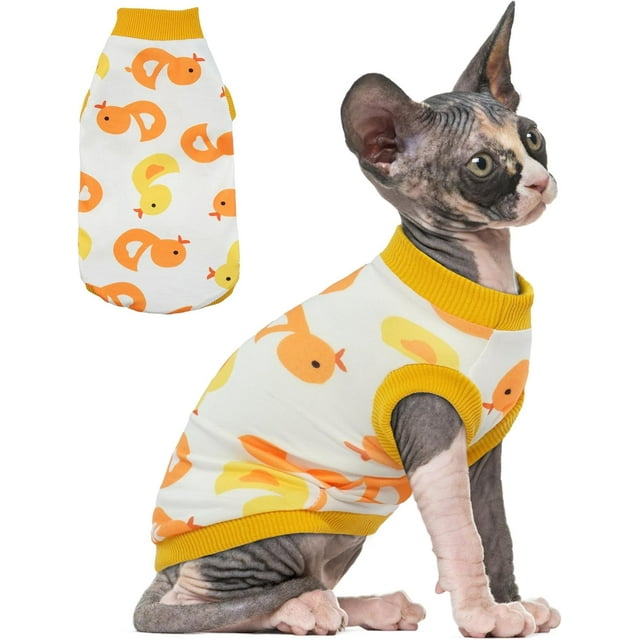 PUMYPOREITY Vêtements pour Chat Sphynx - Chandail Extensible, Chemise Douce, Pyjama Chandail, Col Roulé pour Sphynx, Cornish Rex, Devon Rex - Jaune, TG