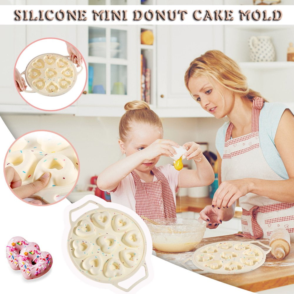9 Hole Heart Shaped Donut Baking Tool Silicone Cake Mold Non sticky Walmart