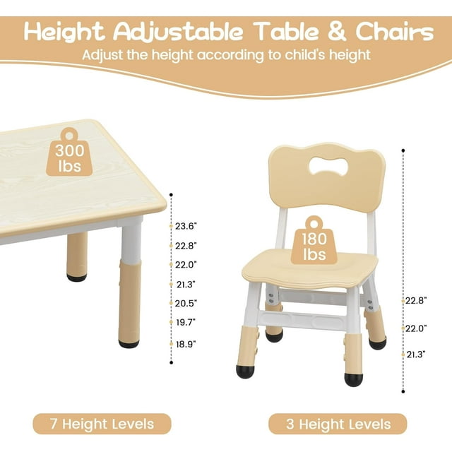 Historyli Juego de mesa y sillas para niños de 2 a 10 años,mesa y 4 sillas de altura ajustable,escritorio con diseño de grafiti,patas antideslizantes,mesa de actividades para guardería,aula y hogar