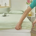 1PC Green Bed Sheet With Elastic Striped Fitted Sheet SkinFriendly