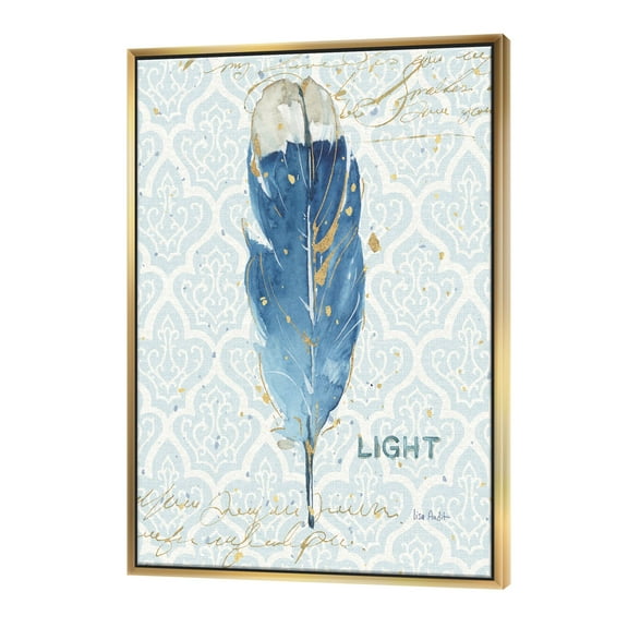 Designart ' Blue Damask Feather ' Farmhouse Framed Canvas