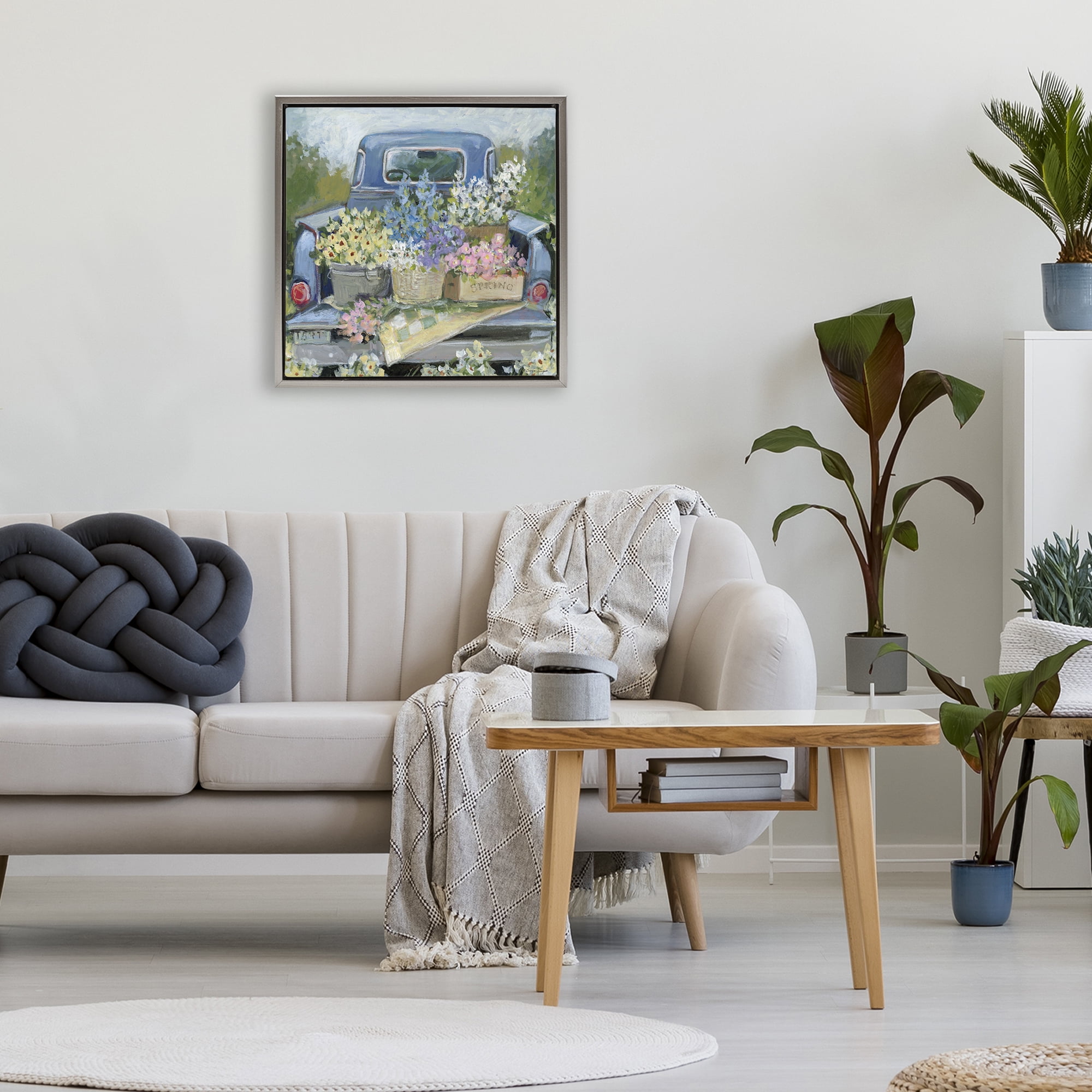 Stupell Industries Truck Bed with Flowers Gray Framed Floater Canvas Wall Art, design by Susan Winget