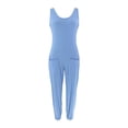thumbnail image 3 of Gibobby Mono Ajustado de Verano Mono de nueve puntos elástico suelto sin mangas con cuello en U de color sólido elegante informal para mujer(Azul， M), 3 of 5