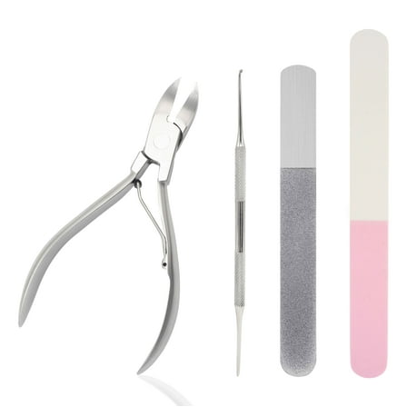 Manicure Pedicure Kit 4 Piece Set, Cuticle Nipper Nail File Pusher and Emery Board Stainless Steel Grooming Tools