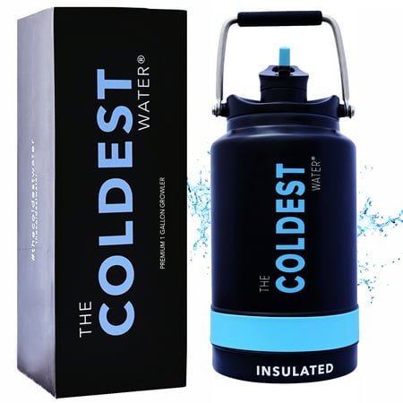 The Coldest Water Bottle One Gallon Vacuum Insulated Stainless Steel Jug with Flip Top Straw Lid 2.0-128 oz Super Insulated Water Bottle (1 Gallon -