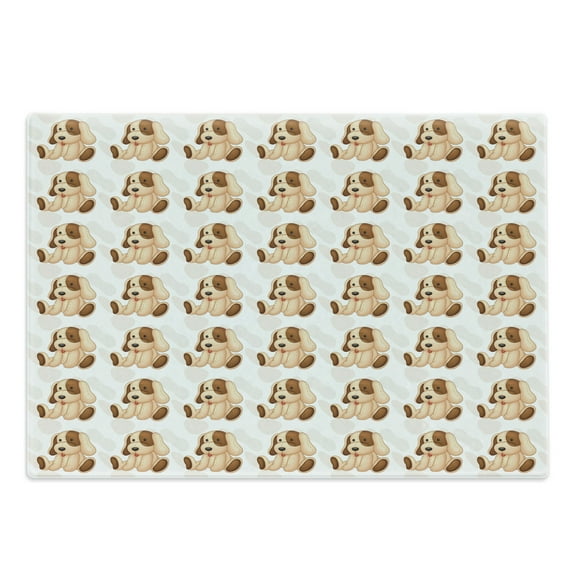 Dog Lover Cutting Board, Stuffed Toy Design Plaything Digitally Composed Animal Sitting Position, Decorative Tempered Glass Cutting and Serving Board, Large Size, Beige Brown, by Ambesonne