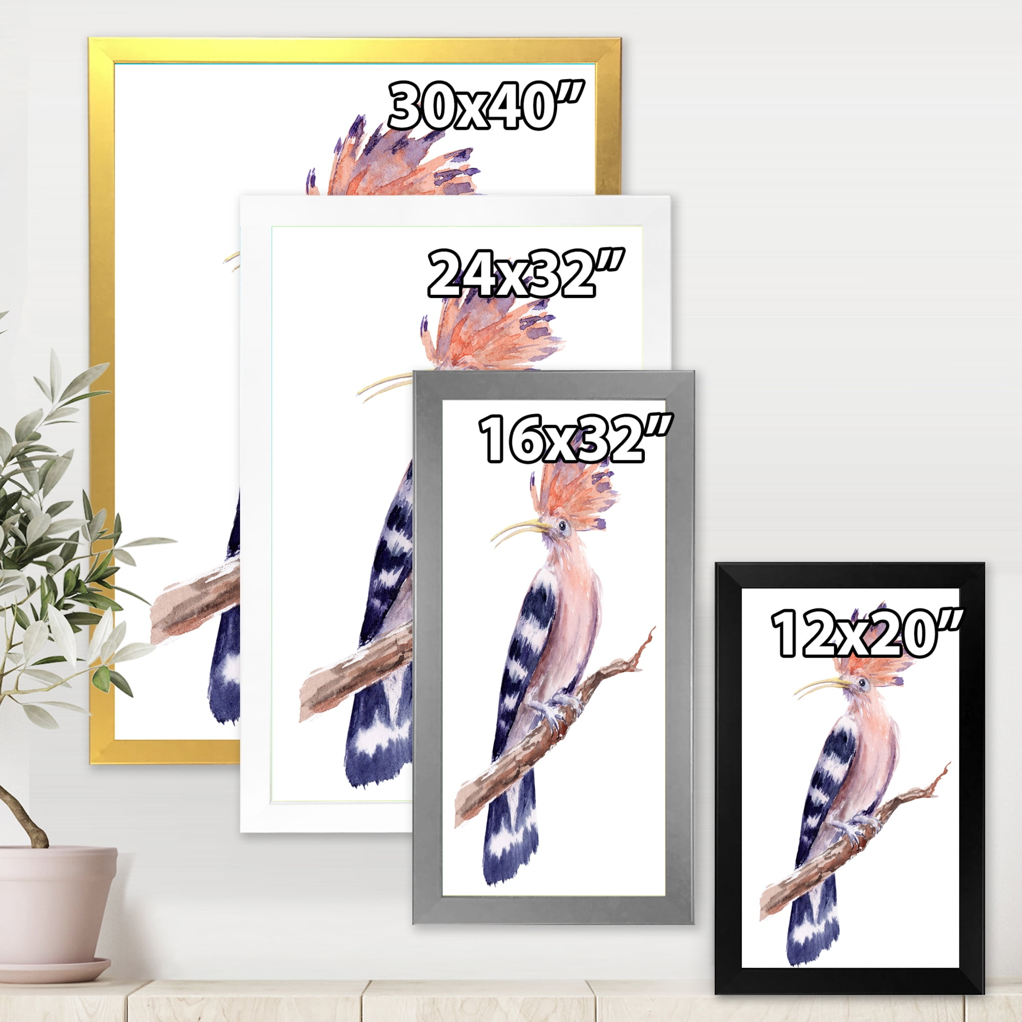 Designart 'Ancient Hoopoe Bird On A Branch' Traditional Framed Art Print