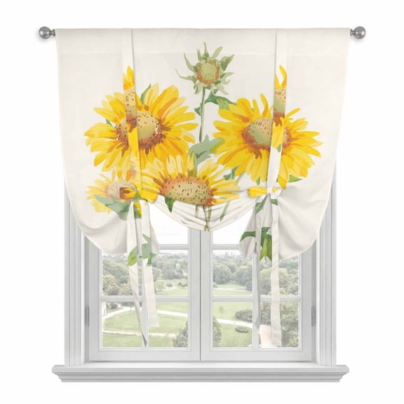 Sunflowers Balloon Curtains for Living Room/French Door, Floral Spring Flowers Vintage Botanical Tie Up Curtains 63 Inch Length Energy Saving Kitchen Curtains Shades for Windows 42"x63"