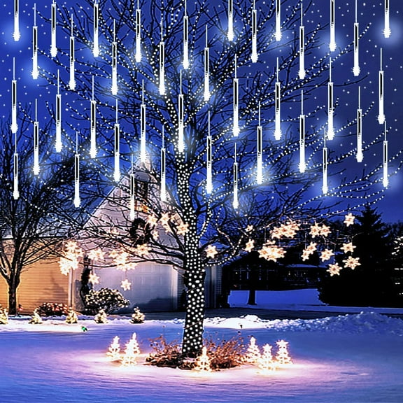 Christmas Lights Outdoor, Meteor Shower Lights 12 inch 8 Tubes LED Snow Falling Lights Icicle Cascading String Lights for Christmas Decoration Tree Garden Wedding Party Holiday