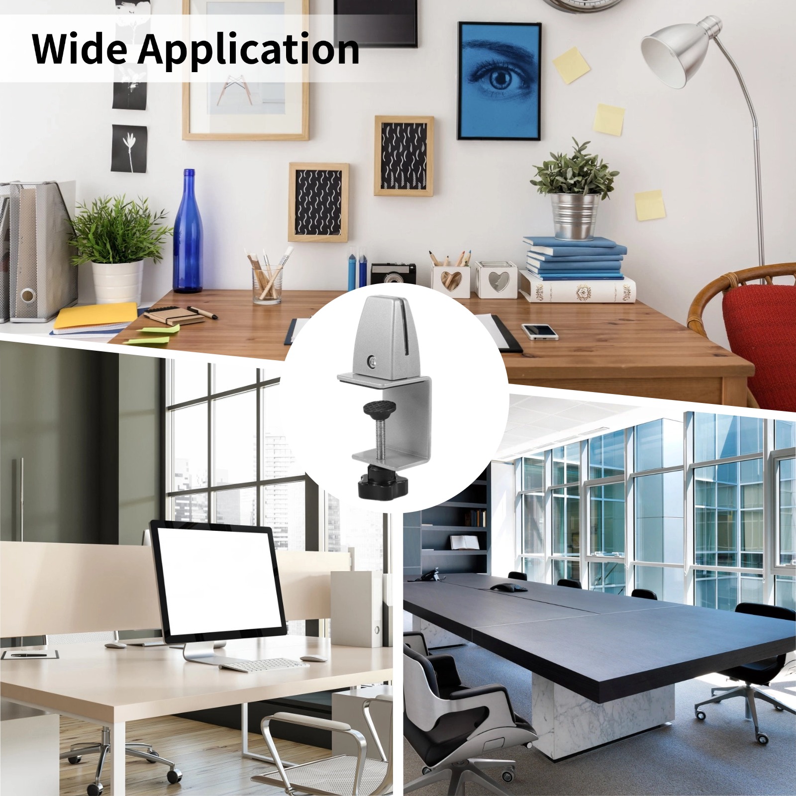 4 PCS Sneeze Guard Support Clamps, Adjustable Desk Clamp for Dividers, Aluminum Alloy Desk Shield Clamp, Privacy Panel Clamp for Office Desk, Easy Installation, Anti-Scratch