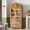 Natural Oak, variant on Bestier 71" Arched Pantry Storage Cabinet with Adjustable Shelves, LED Light, Glass Doors and 2 Large Drawers, Farmhouse Display Cupboard for Kitchen, Dining Room, Bathroom, Natrual
