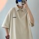 thumbnail image 5 of Hombres Manga Corta Cremallera Top Moda Casual Suelta Color Liso Cuello Vuelto Camiseta Blusa Albaricoque XL, 5 of 8