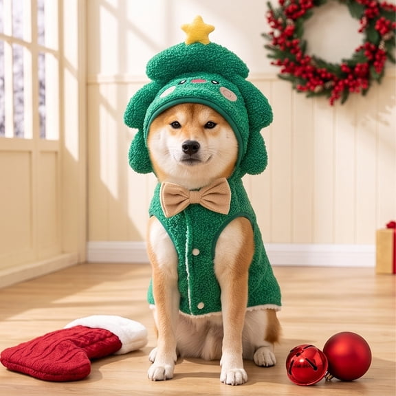 Christmas Pet Cape, Warm Thick Holiday Outfit for Cats and Small Dogs, Fall Winter Halloween Christmas Party Pet Apparel, XXL Size